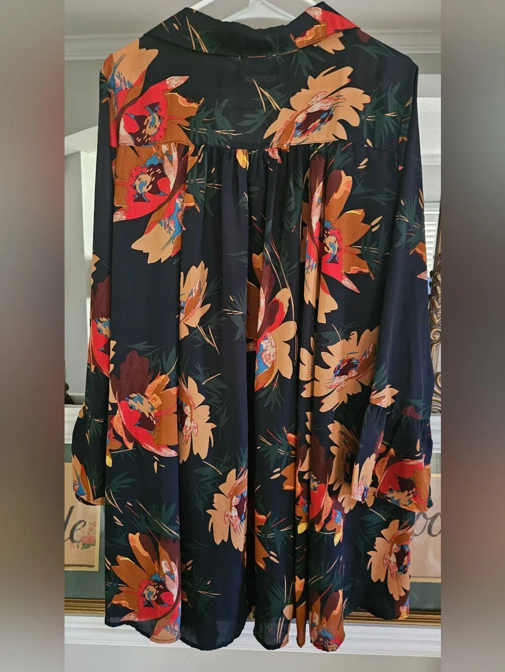 Umgee Navy Floral High-Low Dress with Orange and Red Accents - Picture 2 of 10